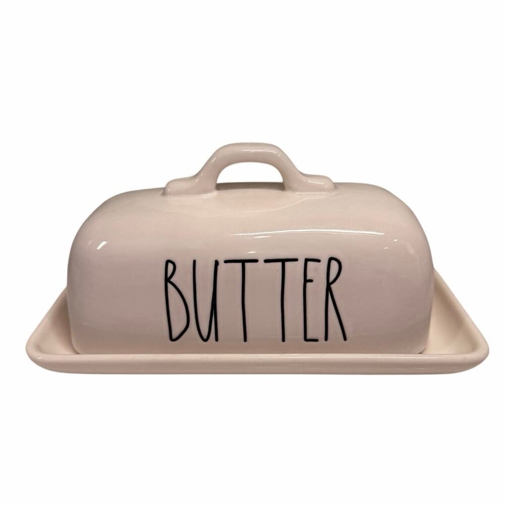 Rae Dunn Off-White Ceramic Butter Dish Large 8”